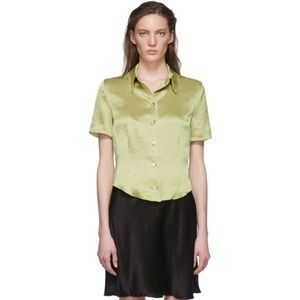 Nanushka Clare Green Satin Button Up